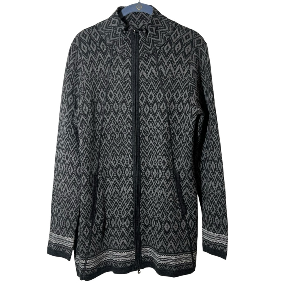 Max Studio Tunic Sweater Fair Isle Nordic Full Zip